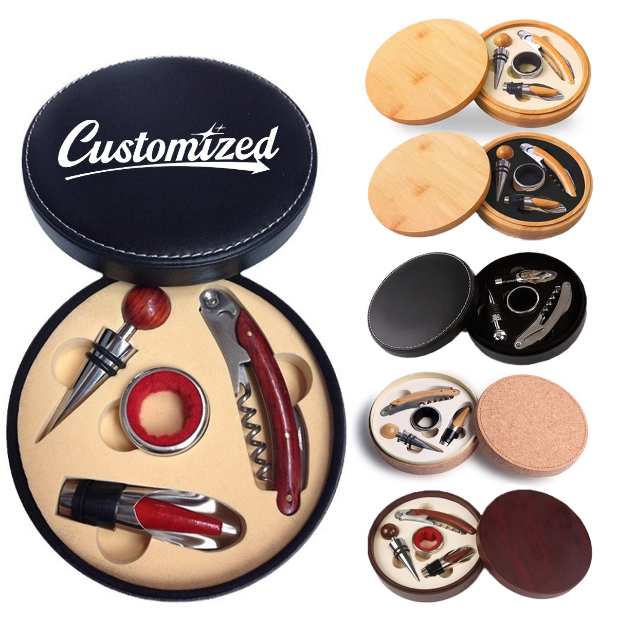 4-Piece Wine Tool Gift Set in Round Leather Case 9