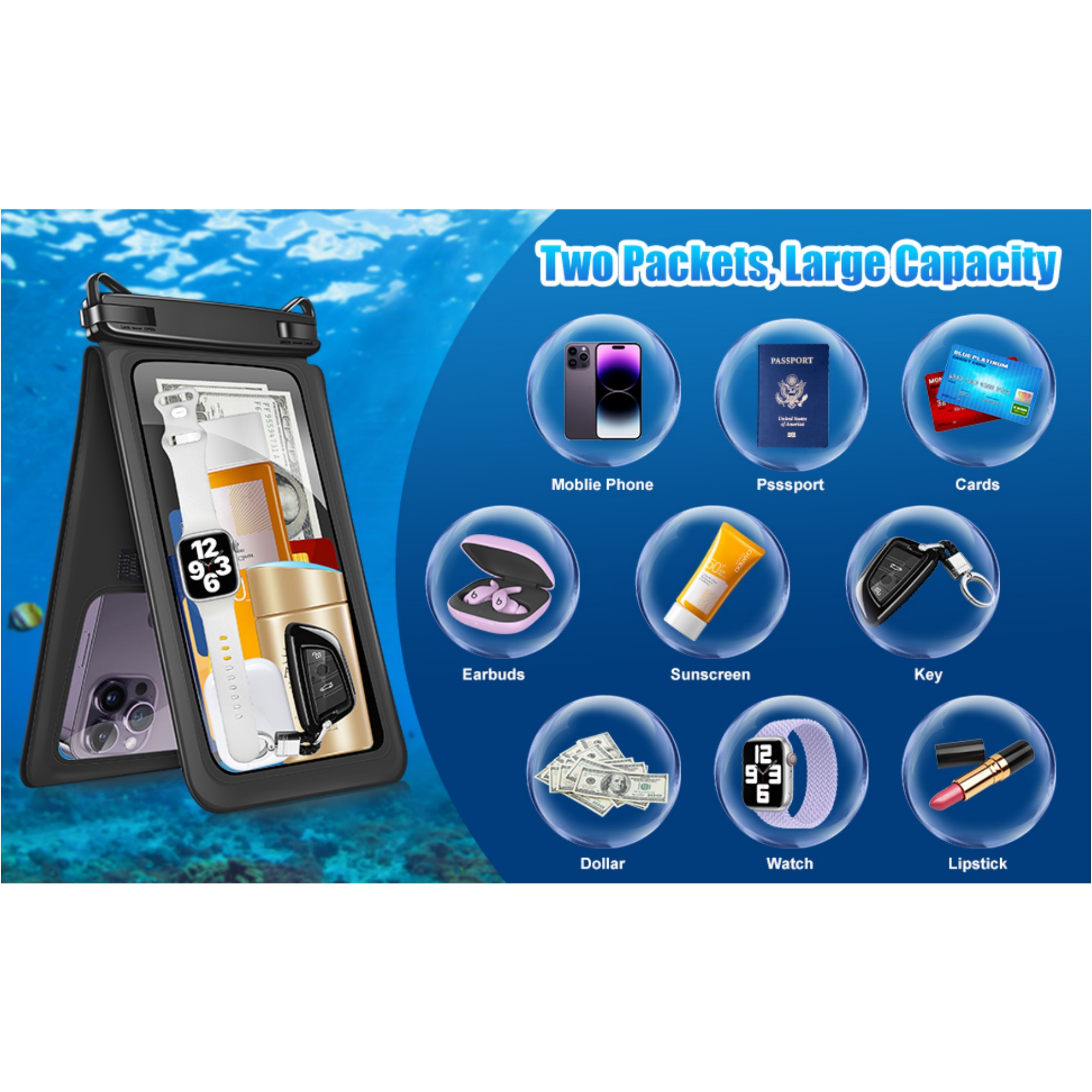 Large Double Space Waterproof Phone Pouch 4