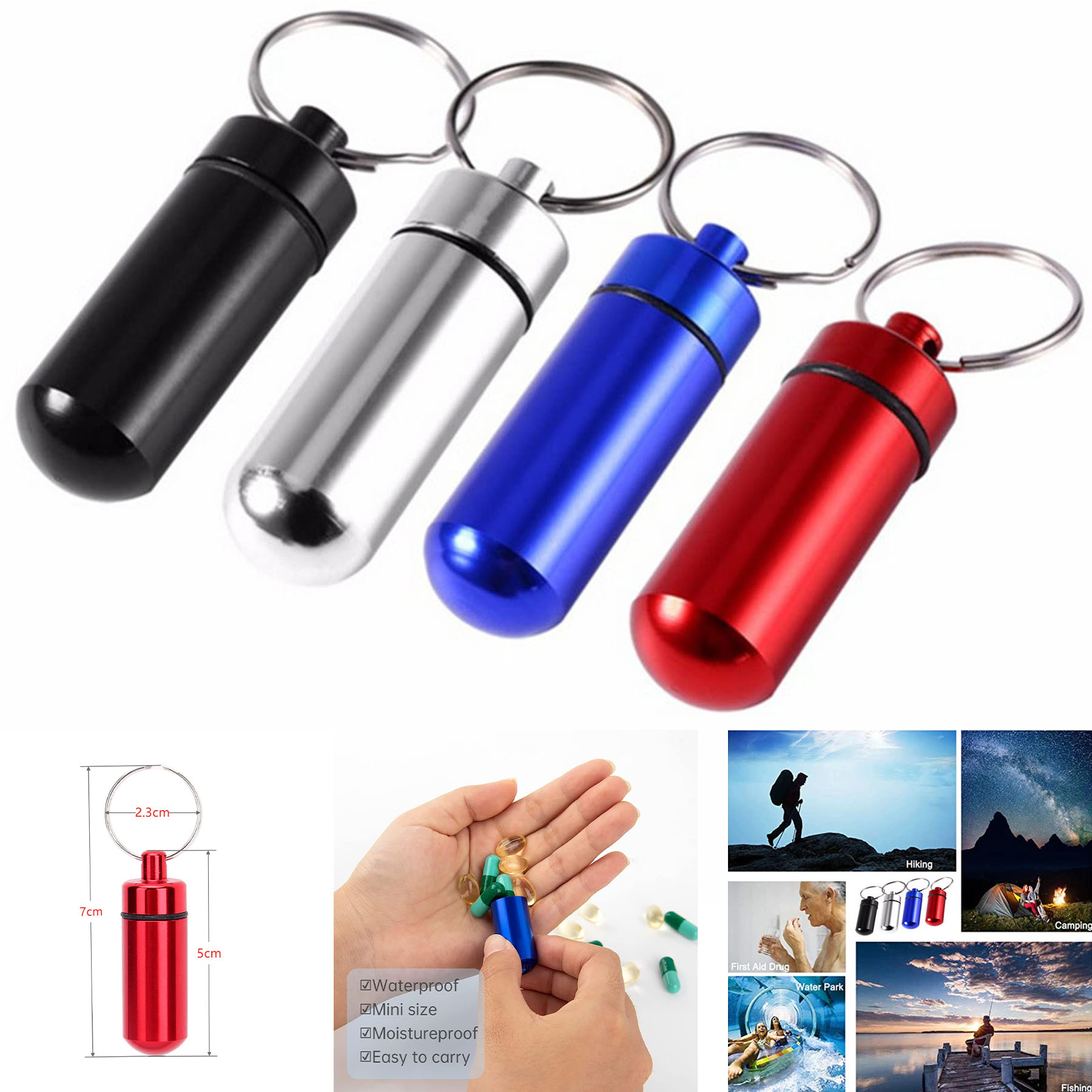 Fob Aluminum Travel Pill Box Holder 2