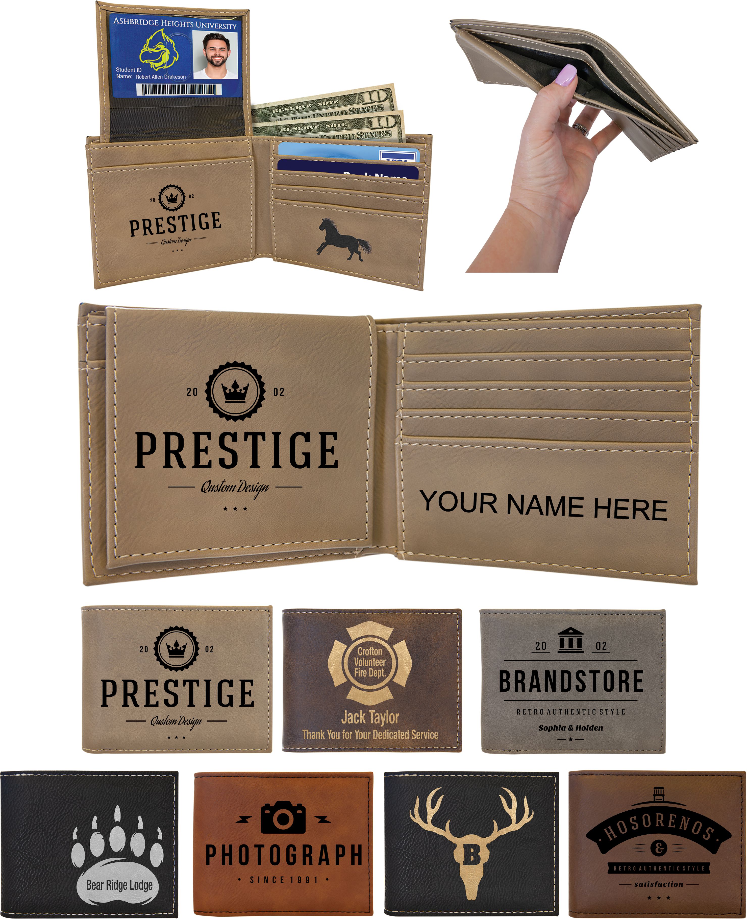 Leatherette Bifold Wallet with Flip ID