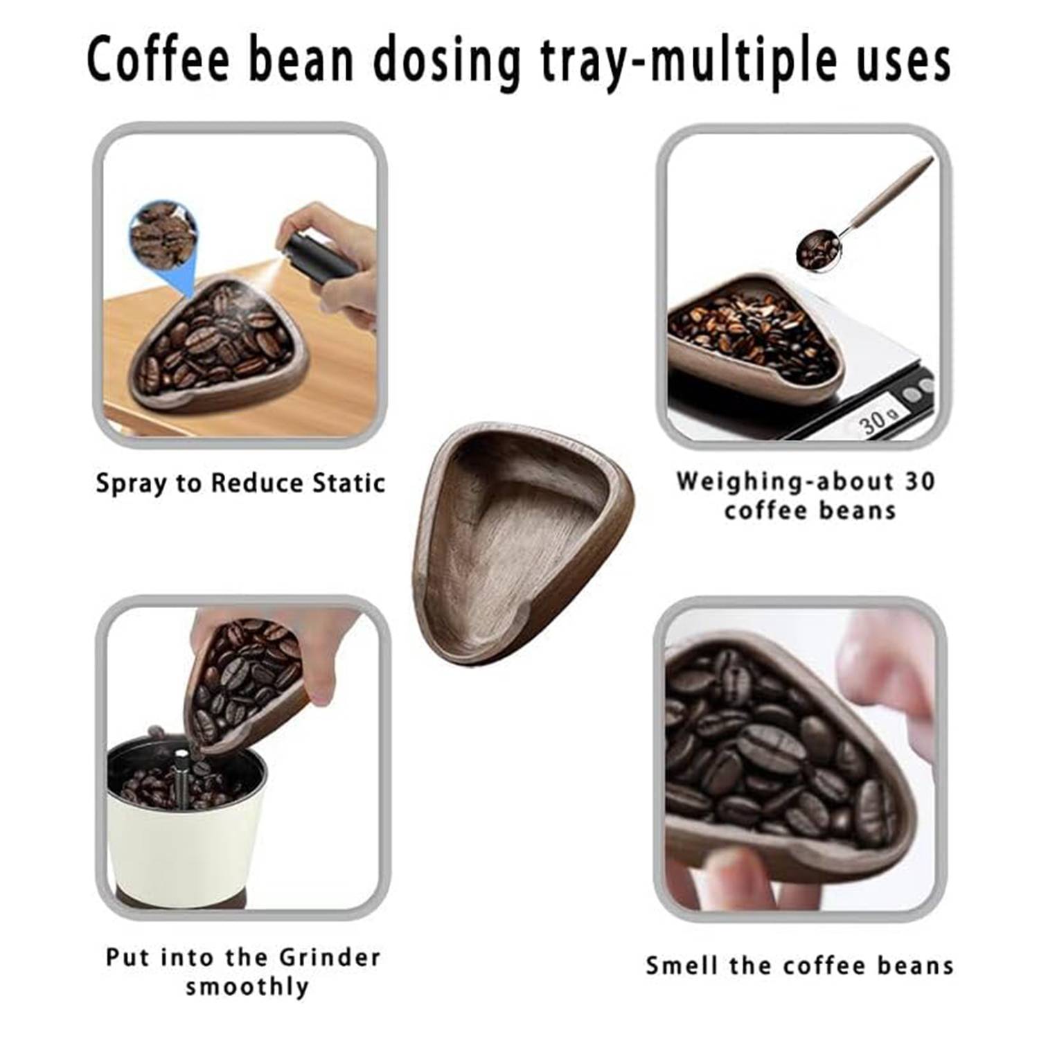 Wooden Coffee Bean Bowl Set w/ Spray Measuring Spoon 4