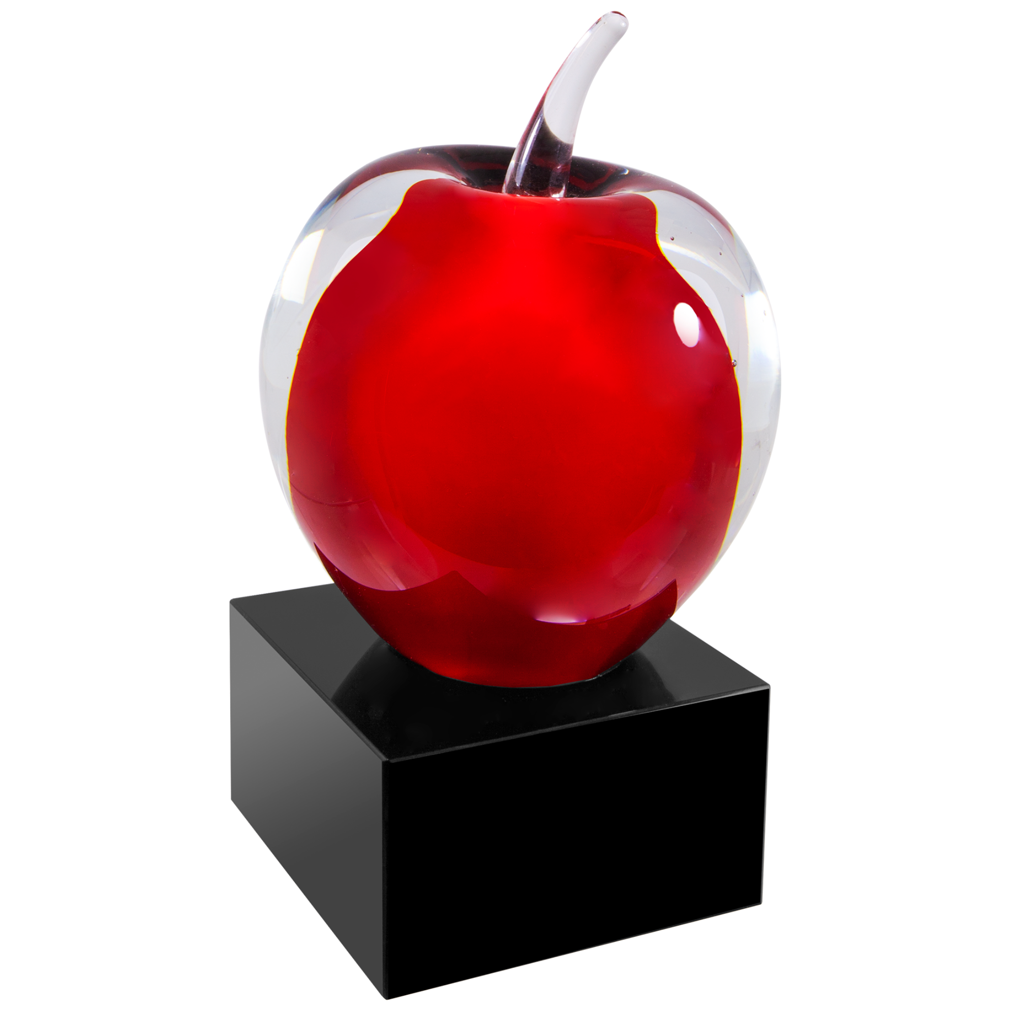 5 3/4" Red and Clear Glass Apple with Black Base 6