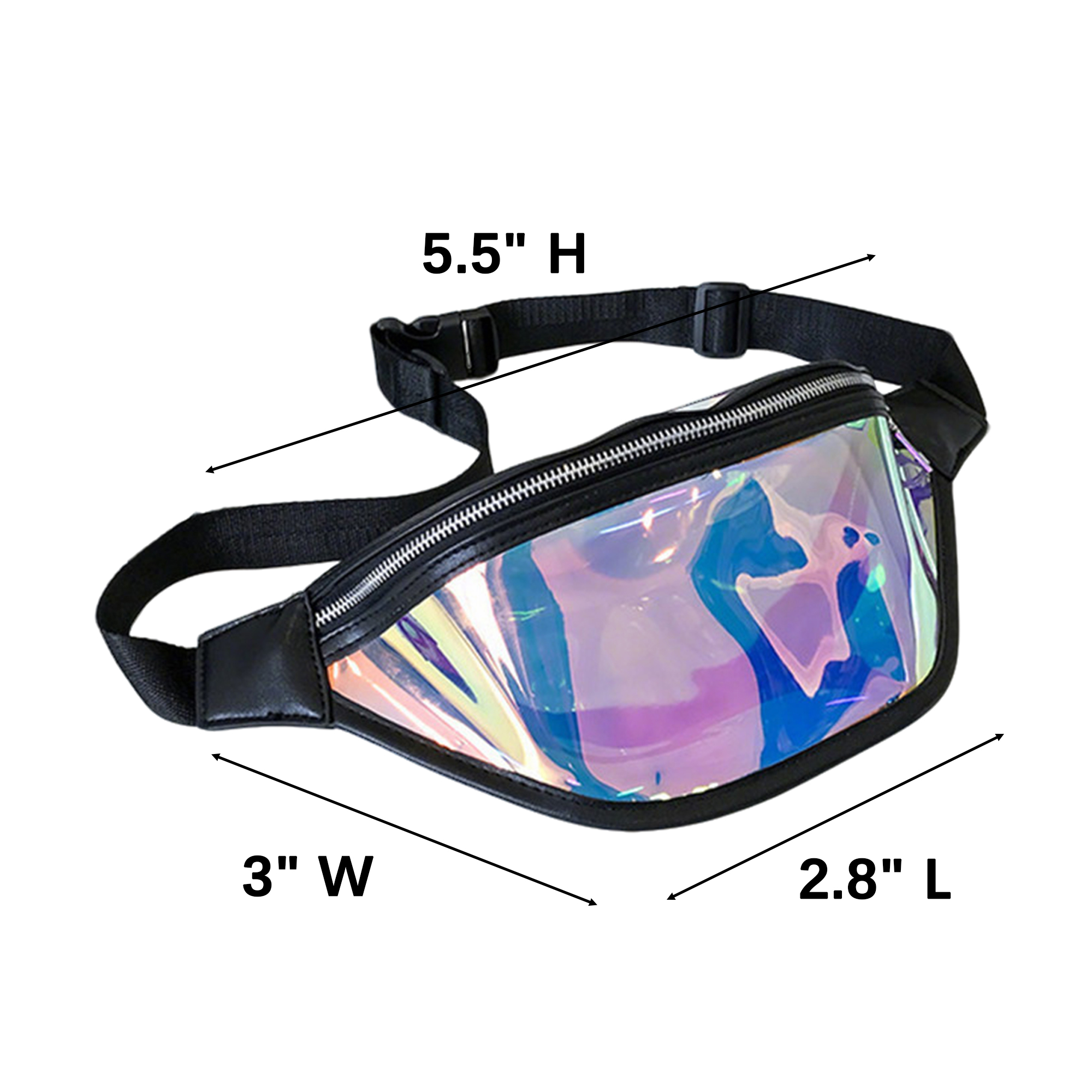 PVC Holographic Fanny Pack Crossbody 12.8" x 3" x 5.5" 6