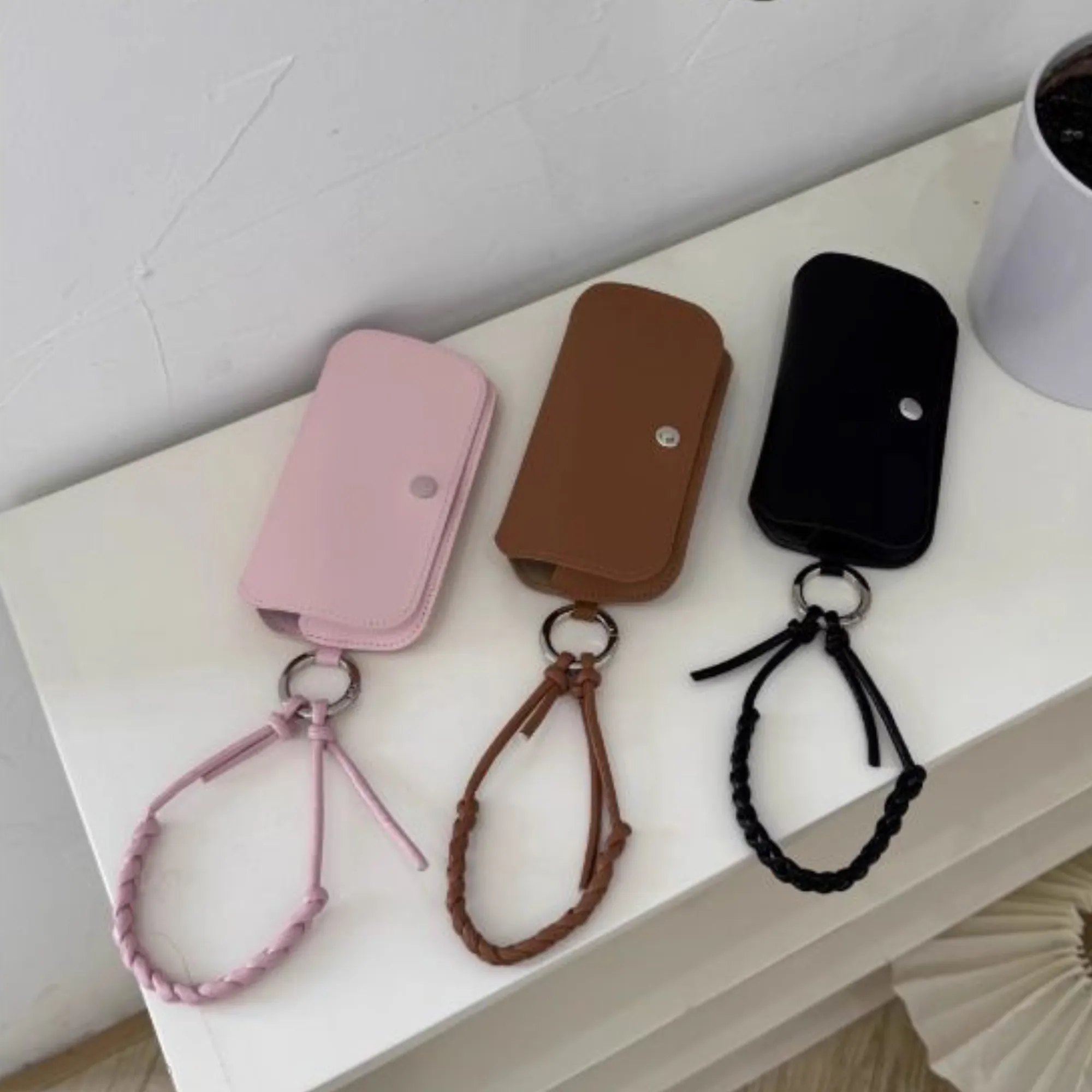 Leather Wristlet Eyeglass Case Glasses Pouch With Strip 5