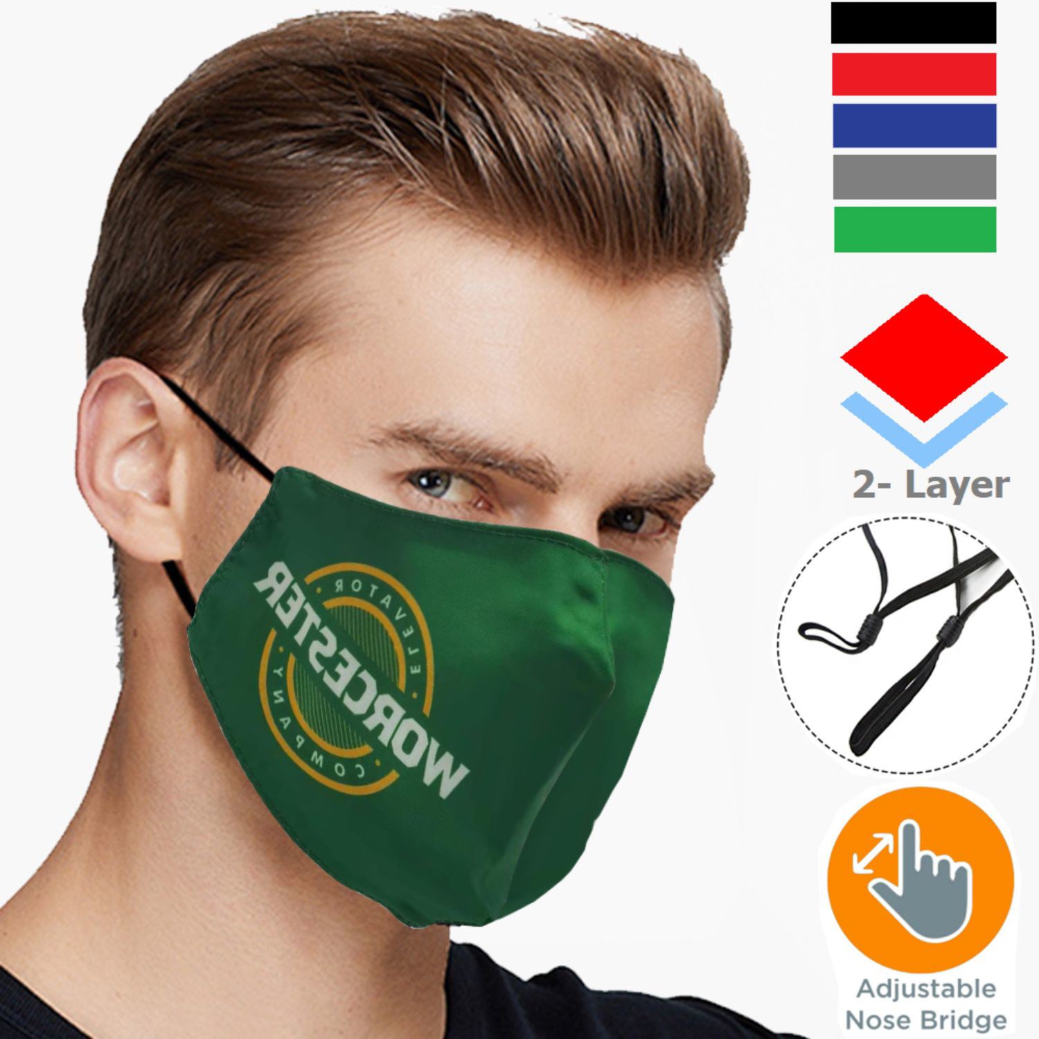 2 Layer Performance Mask w/ Nose Bridge, Adjuster Face Masks 2
