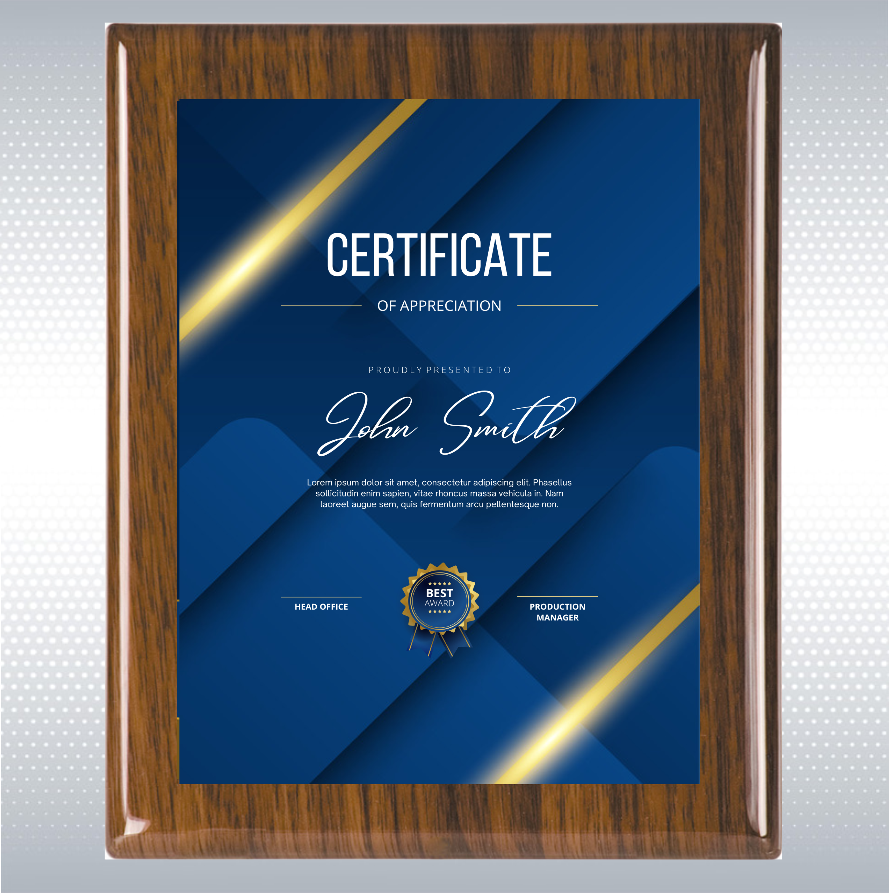 Walnut Piano Wood Plaque w/Full Color Sublimated Plate 6