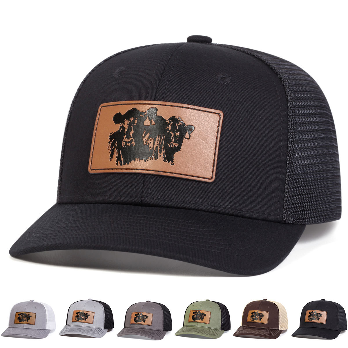 6-Panel Snapback Trucker Hat W/Leatherette Patches 2