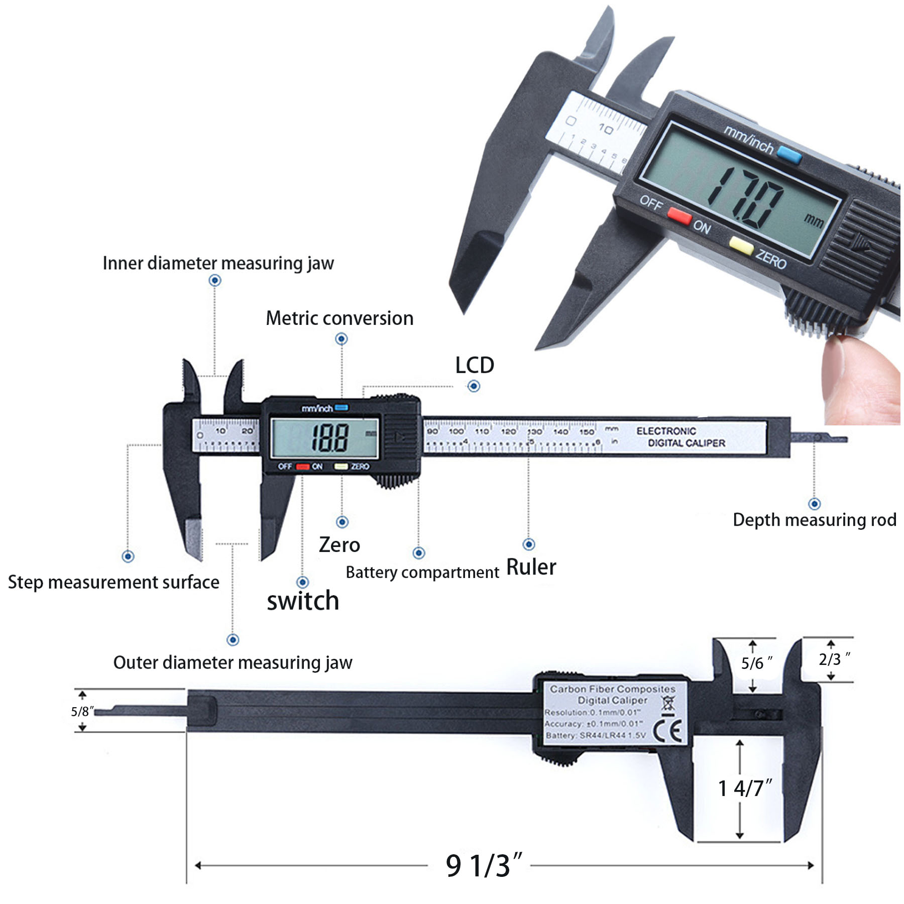 Carbon Fiber Electronic Digital Display Vernier Caliper 2