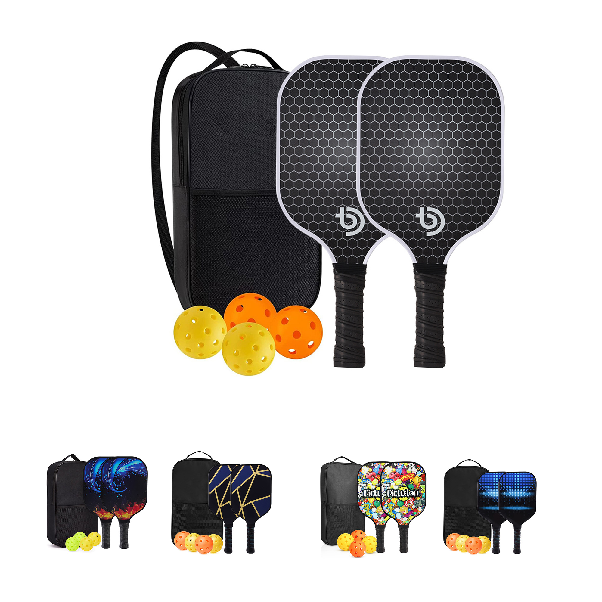 Two Sided Full Color Carbon Fiber Pickleball Paddles Set 2