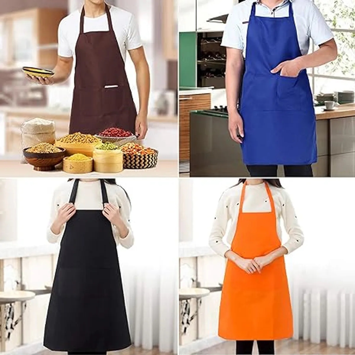 Unisex Comfortable Bib Apron with 2 Pockets Washable 3