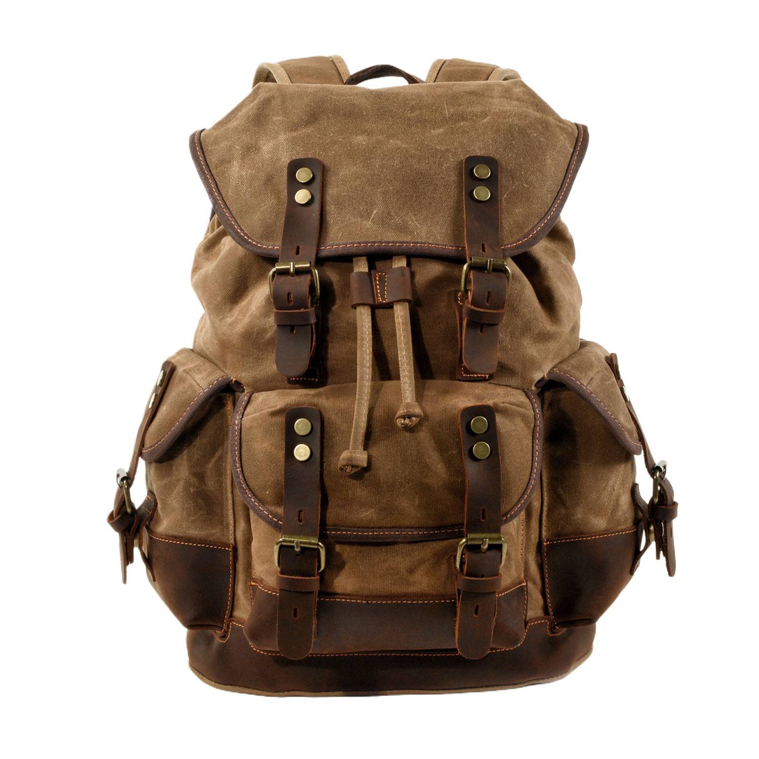 Leather Waxed Canvas Waterproof Backpack 8