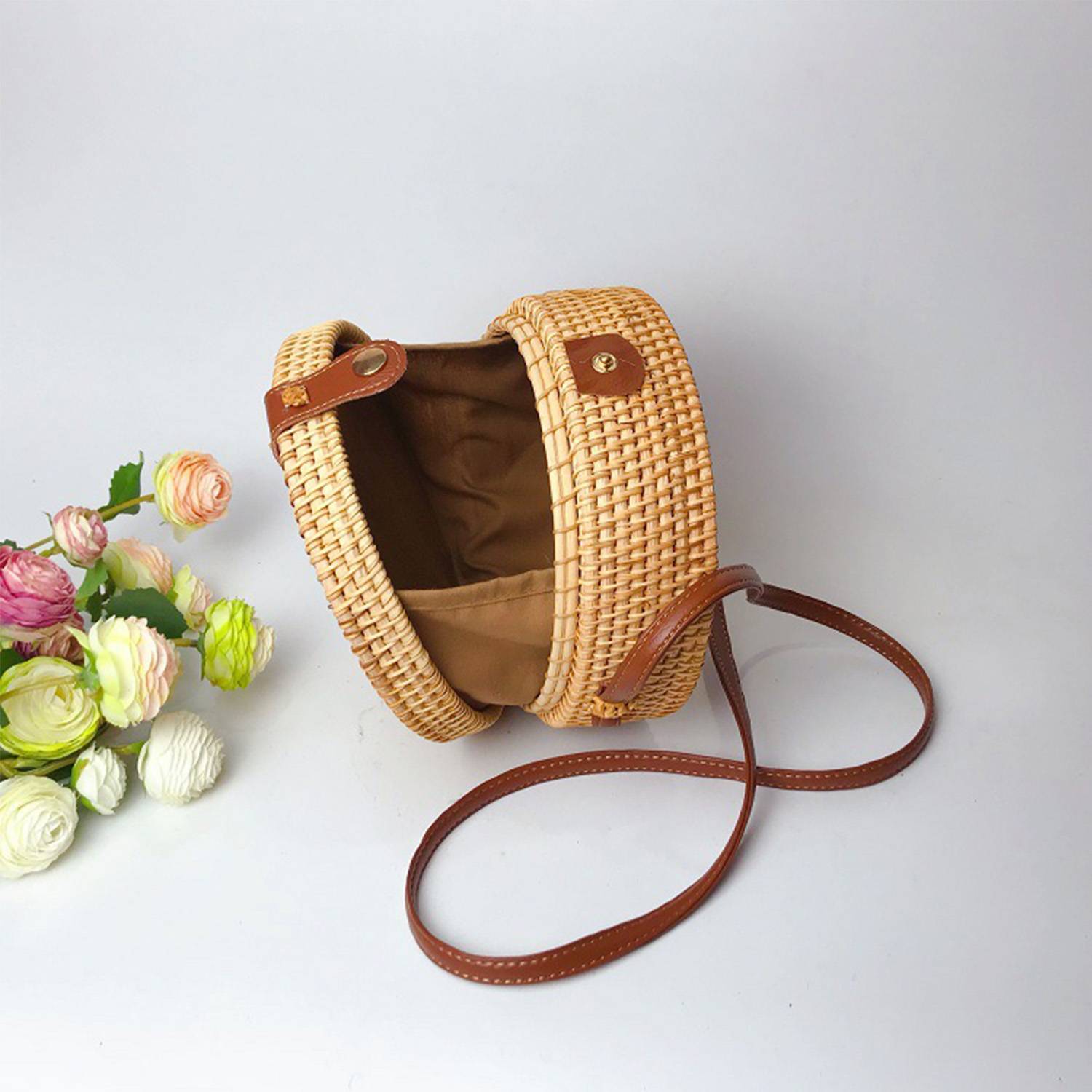 Handmade Round Rattan Crossbody Bag 5
