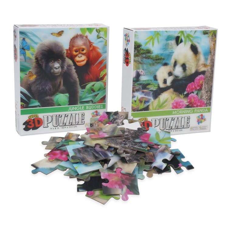 3D Puzzles - Jungle Animals 9" x 6" 50 Pieces 1