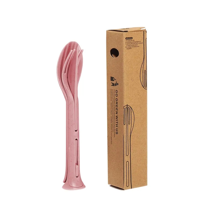 Wheat Straw Three-in-One Portable Cutlery Set 1