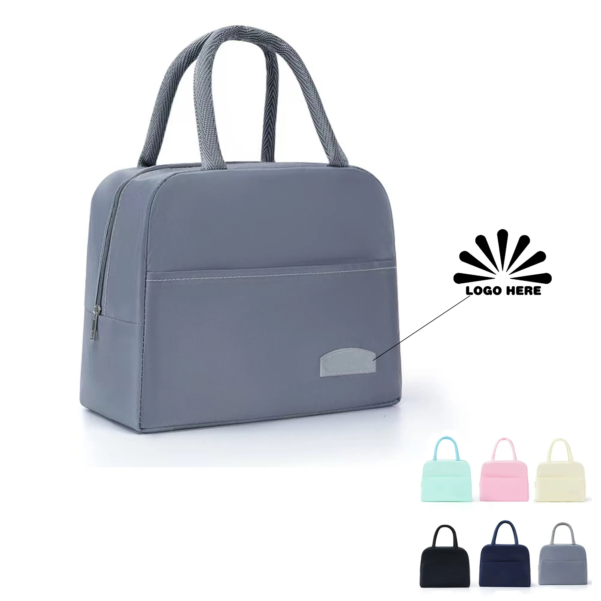 Simple Solid Color Lunch Bag With Customizable Logo 2