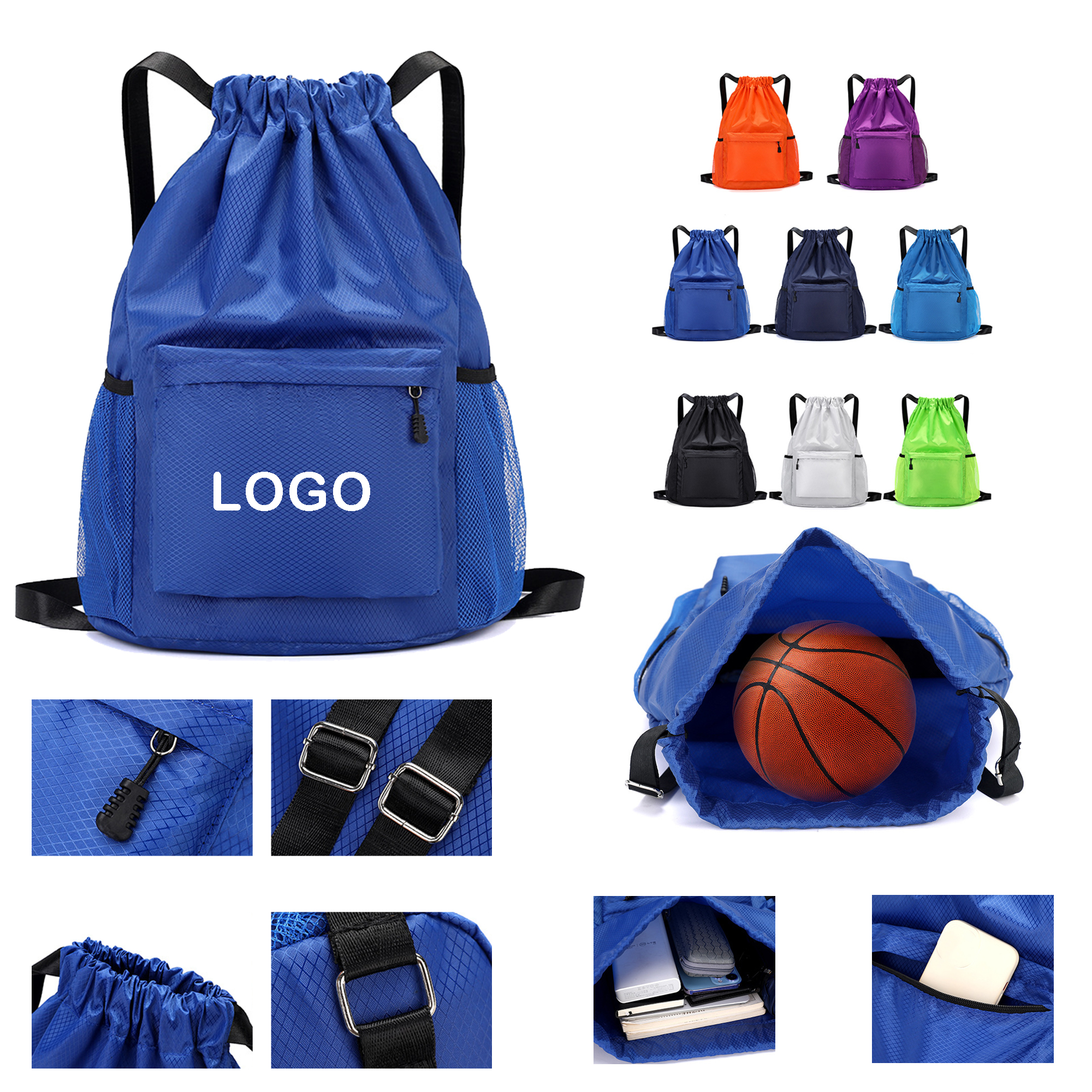 Oxford Fabric Gym Bag with Mesh Drawstring Closure 7
