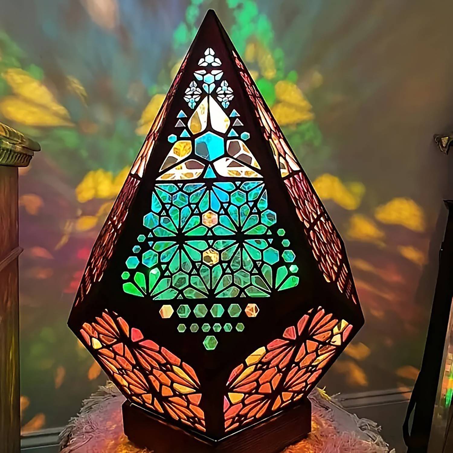 Rechargeable Diamond Design Wooden Starry Light 5