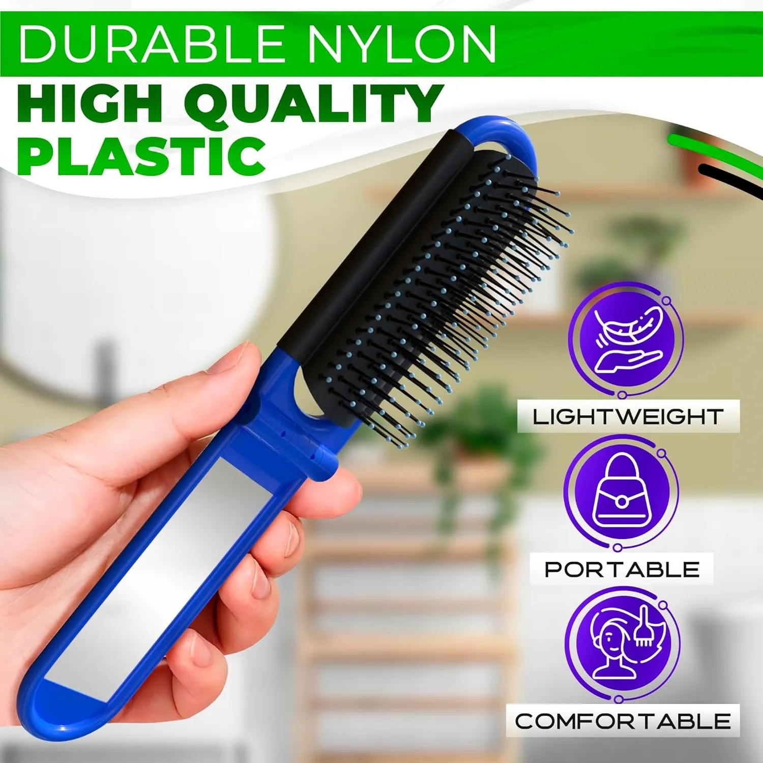 Pocket Size Folding Hair Brush With Mirror 3