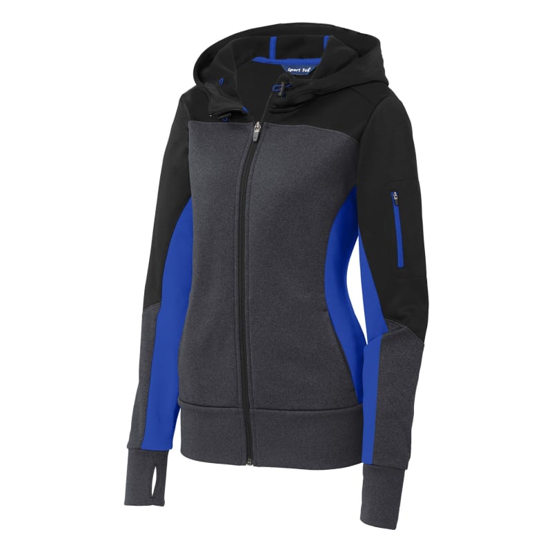 Sport-Tek Women's Tech Fleece Colorblock Full-Zip Hooded Jacket. 6