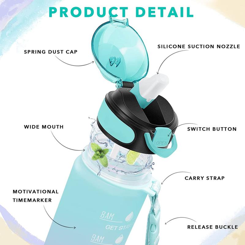 Color Changing 32oz Sport Motivational Water Bottle w/Straw & Time Marker 6