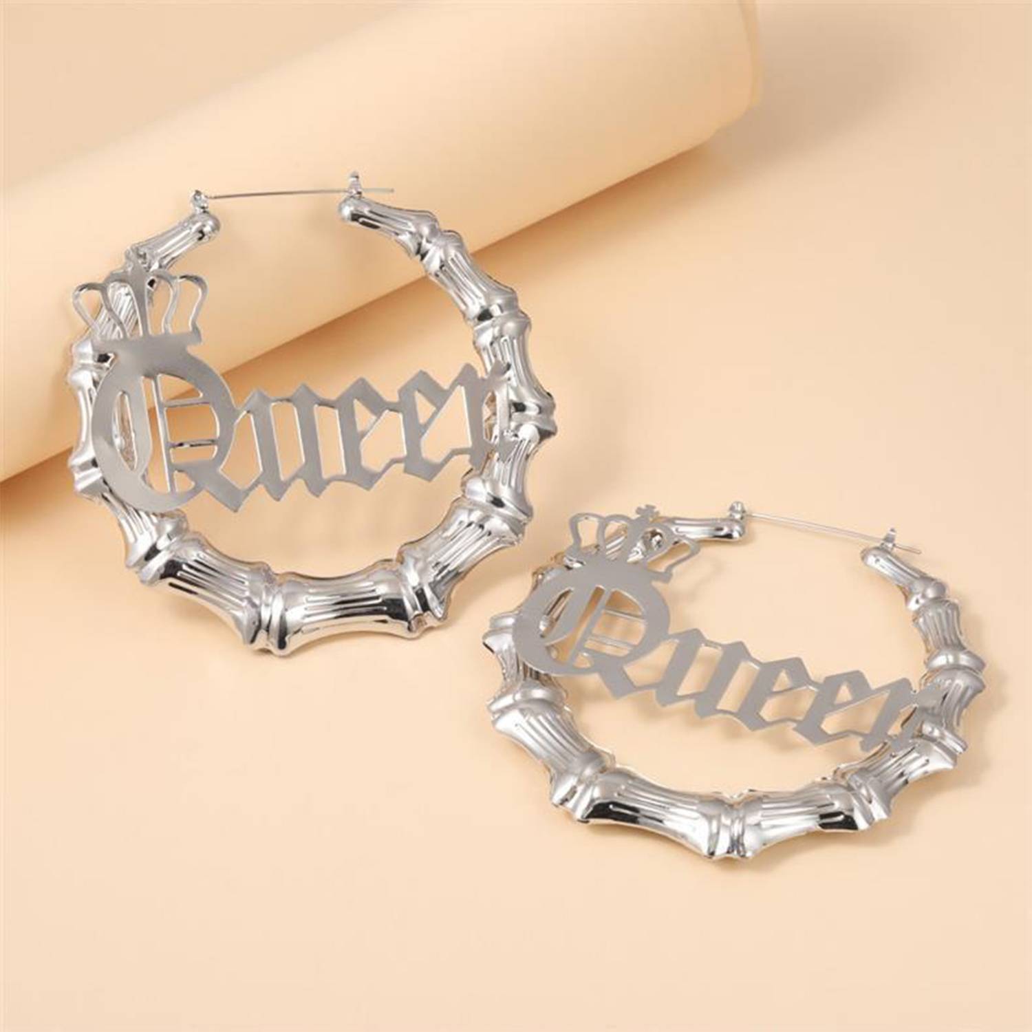 Custom Large Hollow Queen Letter Design Earrings 5