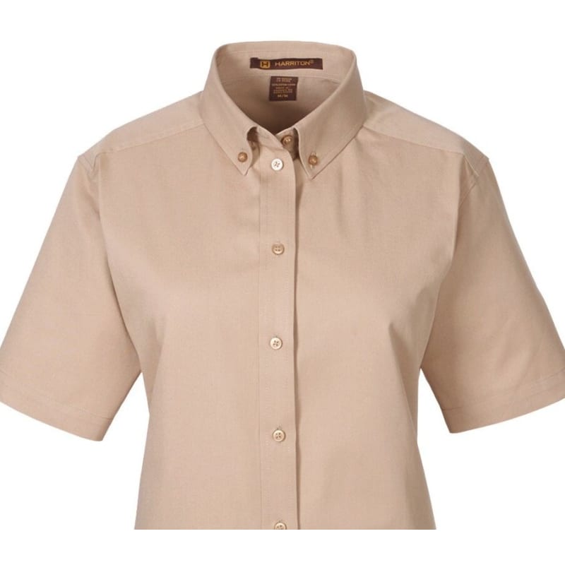 Harriton Ladies' Foundation 100% Cotton Short-Sleeve Twill Shirt With Teflon™ 10