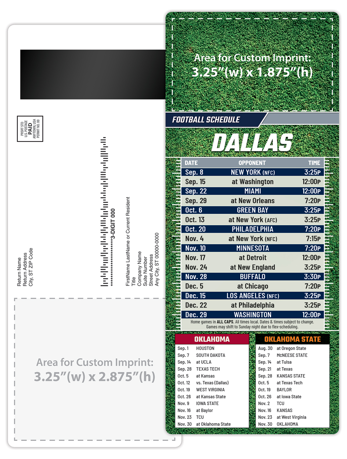 Football Schedule Laminated Card/Postcard with Magnet Strip 3.5x8.5 - 14 pt. 3
