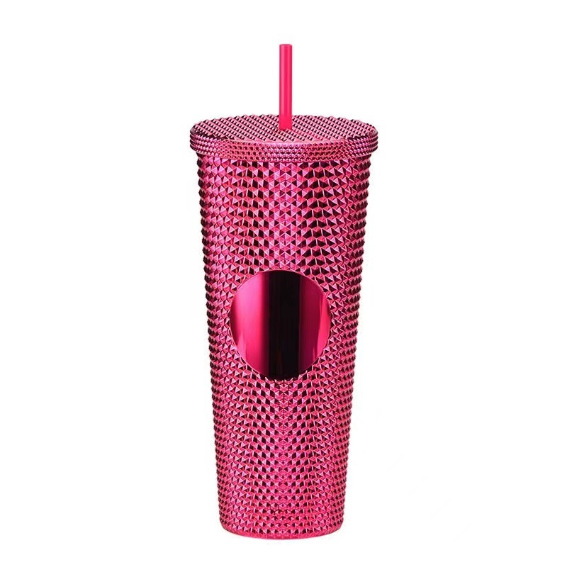 Double Plastic Straw Cup large capacity creative 710ml Durian Cup tie hand cup portable diamond cup 7