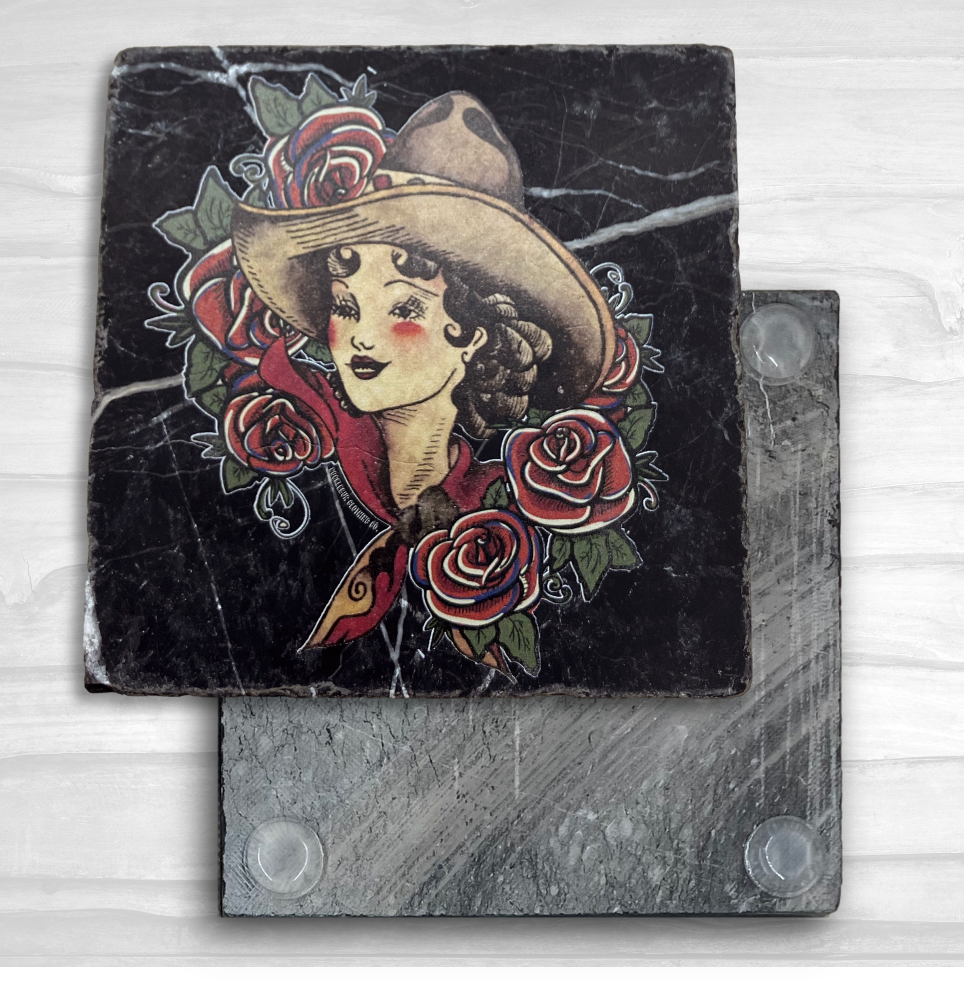 Square Coaster Black Tumbled Marble 3