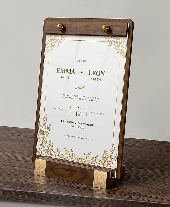 Acrylic Sign Holder with Wood-Color Base 5