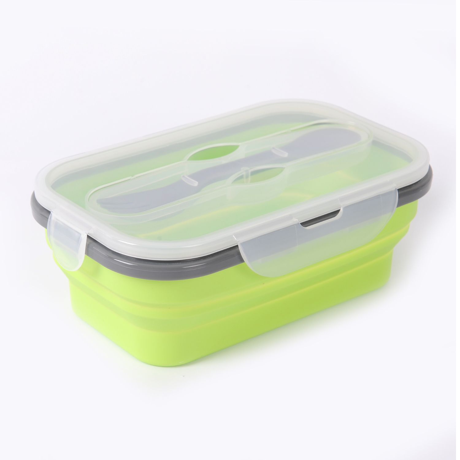 Collapsible Food Grade Silicone Lunch Bento Box w/ Fork 3