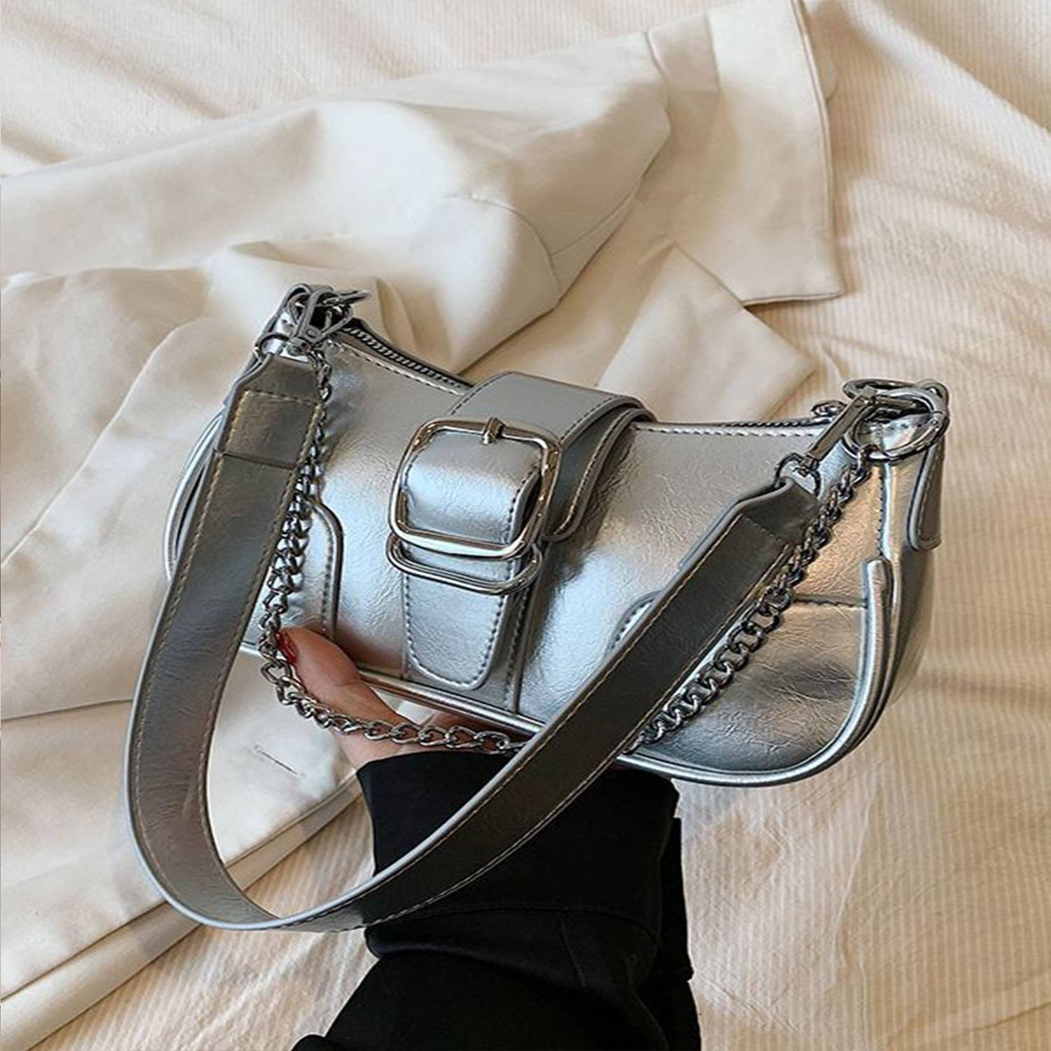 PU large capacity single shoulder square women's tote bag 1
