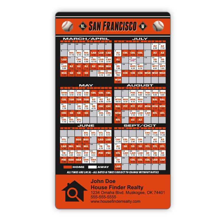 Magnet Sport Schedules - 3.5x6 Baseball Round Corners - 20 mil. 3
