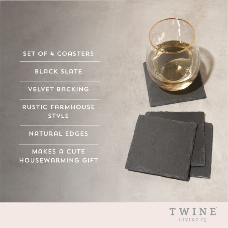 Twine Living® Square Slate Coaster, set of 4 3