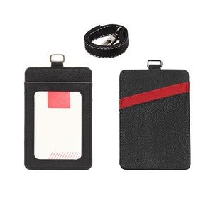 Lanyard Dual Colored 3 Pockets PU Leather Card Holder 30