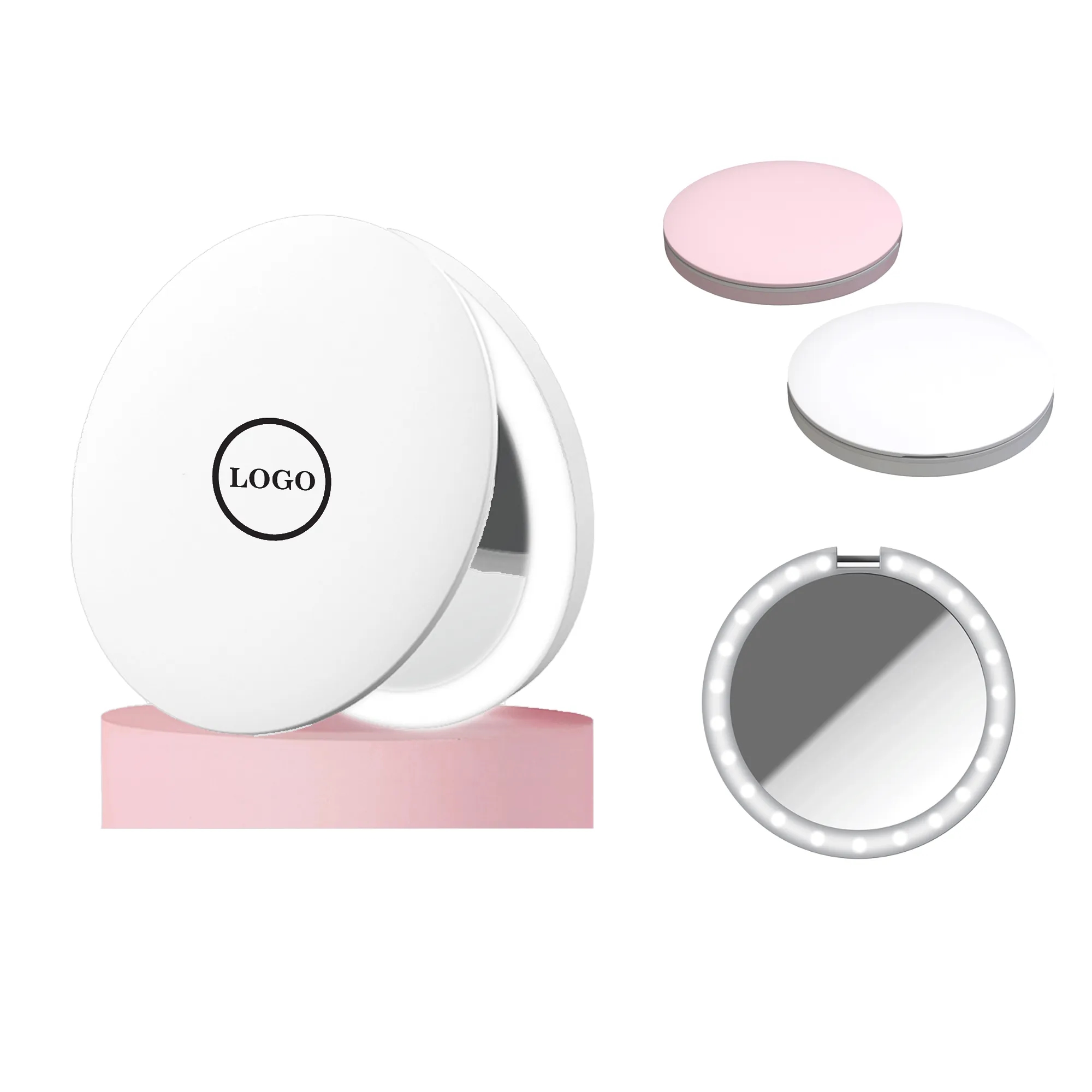 MOQ 100 LED Rechargeable Travel Compact Makeup Mirror 1