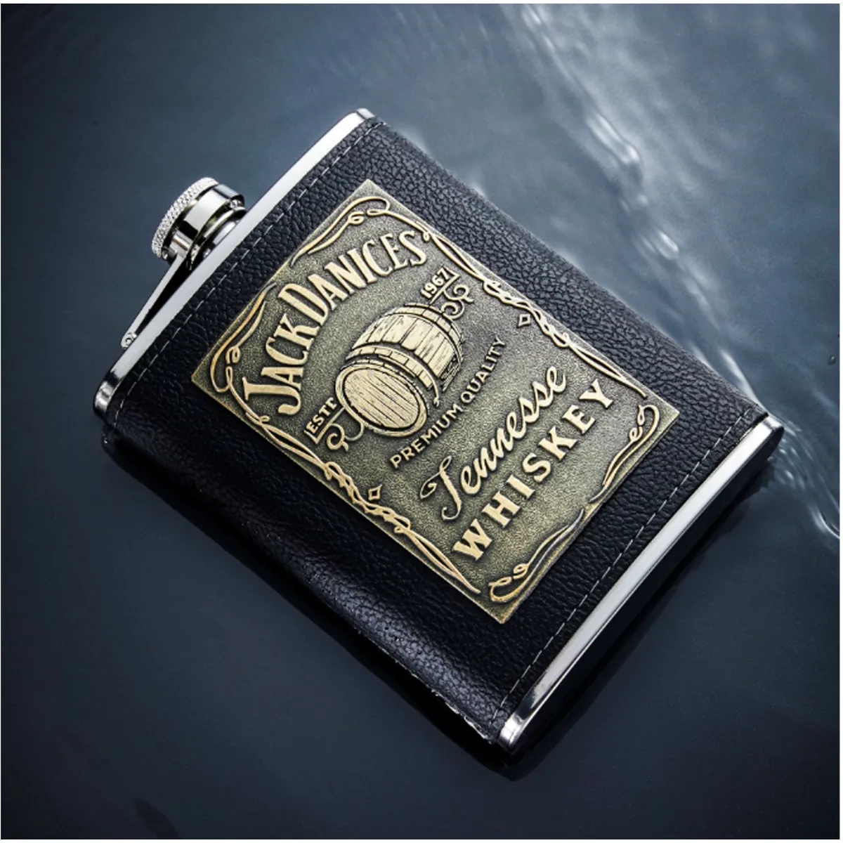 8 oz Black Leather Hip Flask Set Stainless Steel Bottle, custom water bottle with logo imprint 4