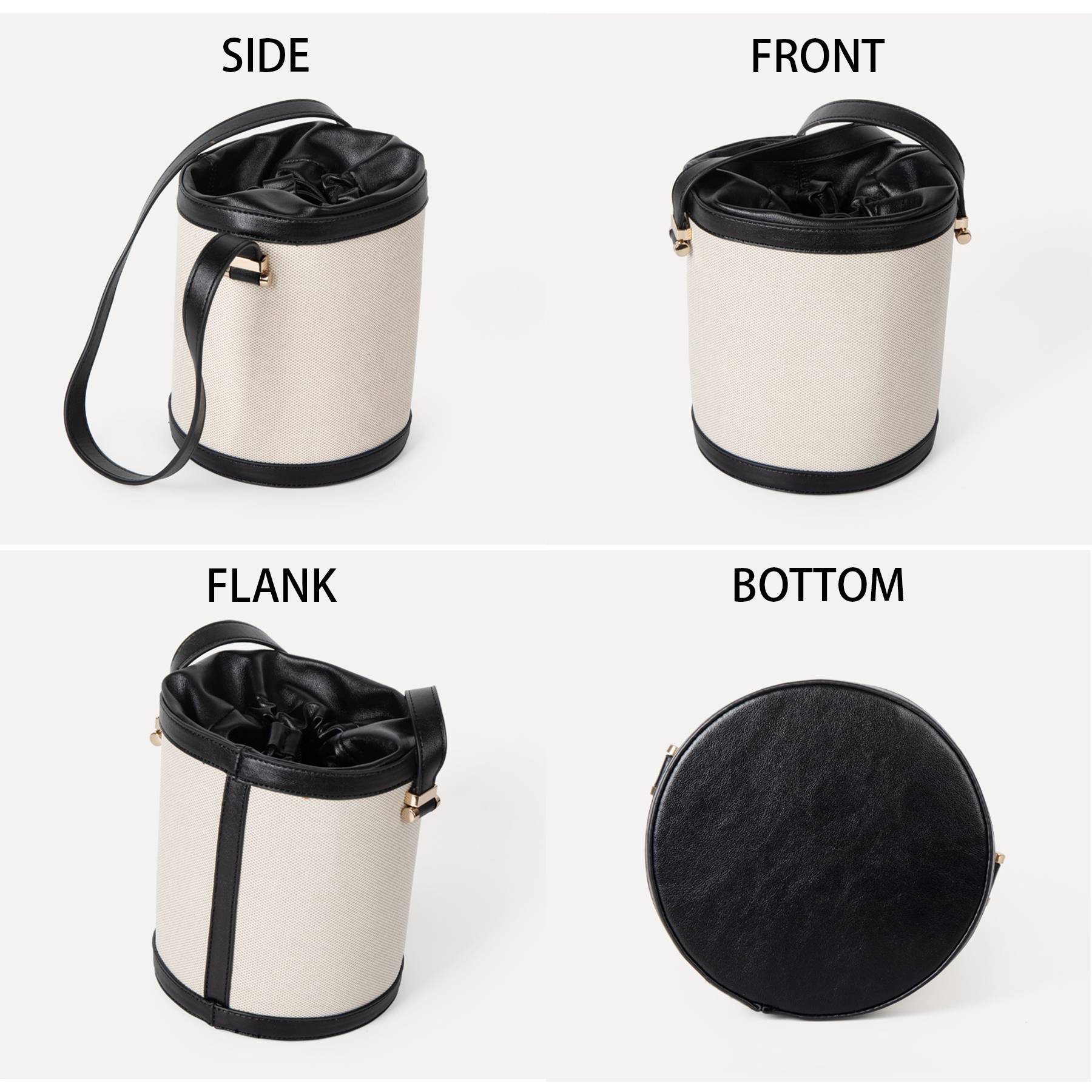 Contrasting canvas-paneled bucket shoulder bag 7