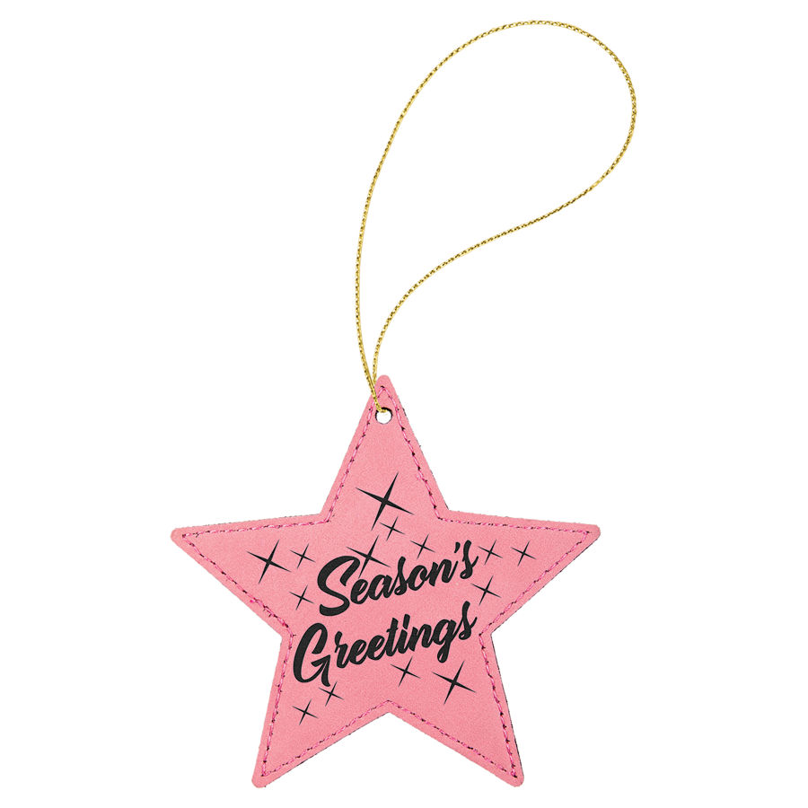 Pink Leatherette Star Ornament with Gold String 2