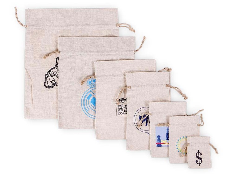 REBEL Rough 100% Natural Cotton Drawstring Bag w hemp drawstring 3x4" (LINEN TEXTURE) 1
