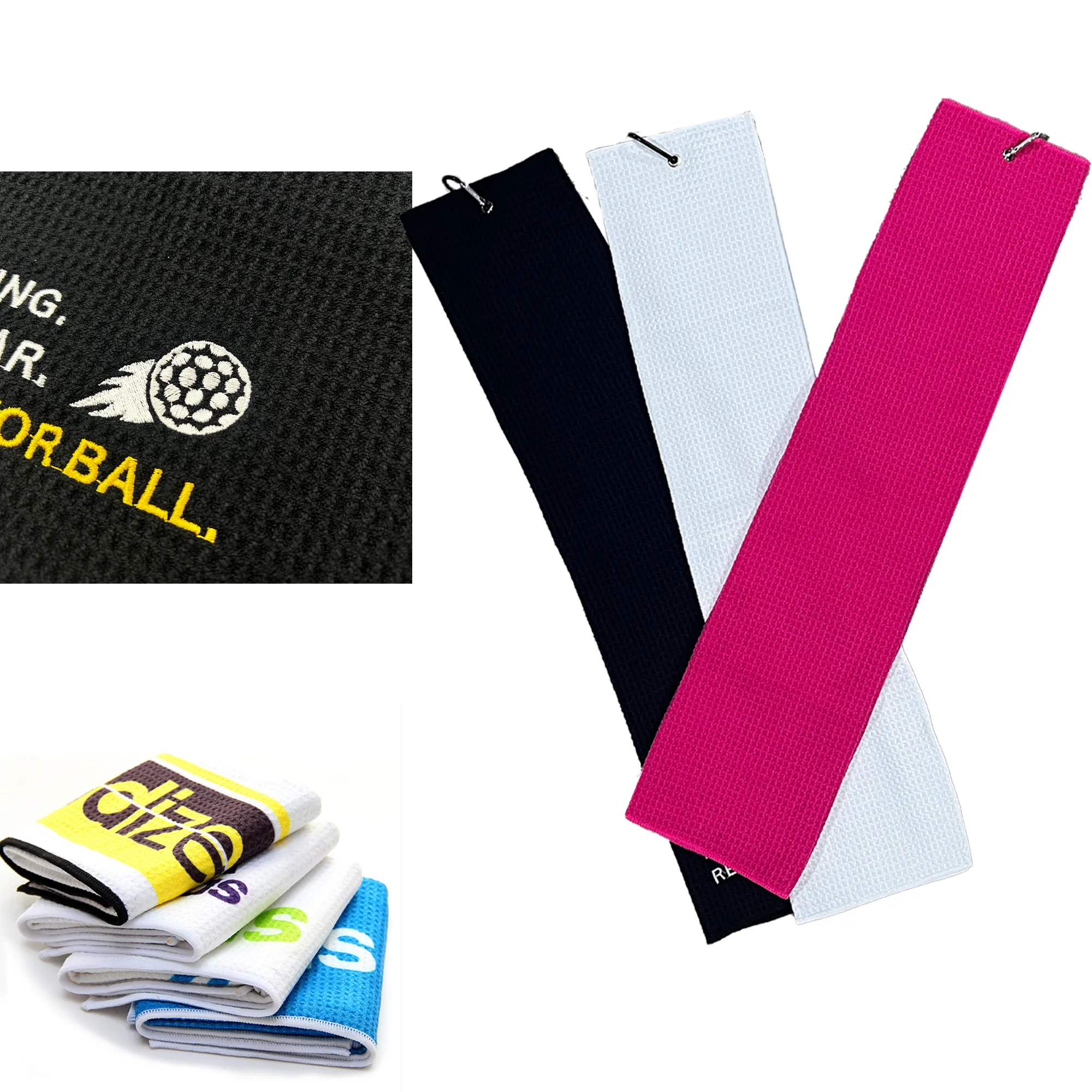 Embroidery Waffle Golf Towel With Carabiner 1