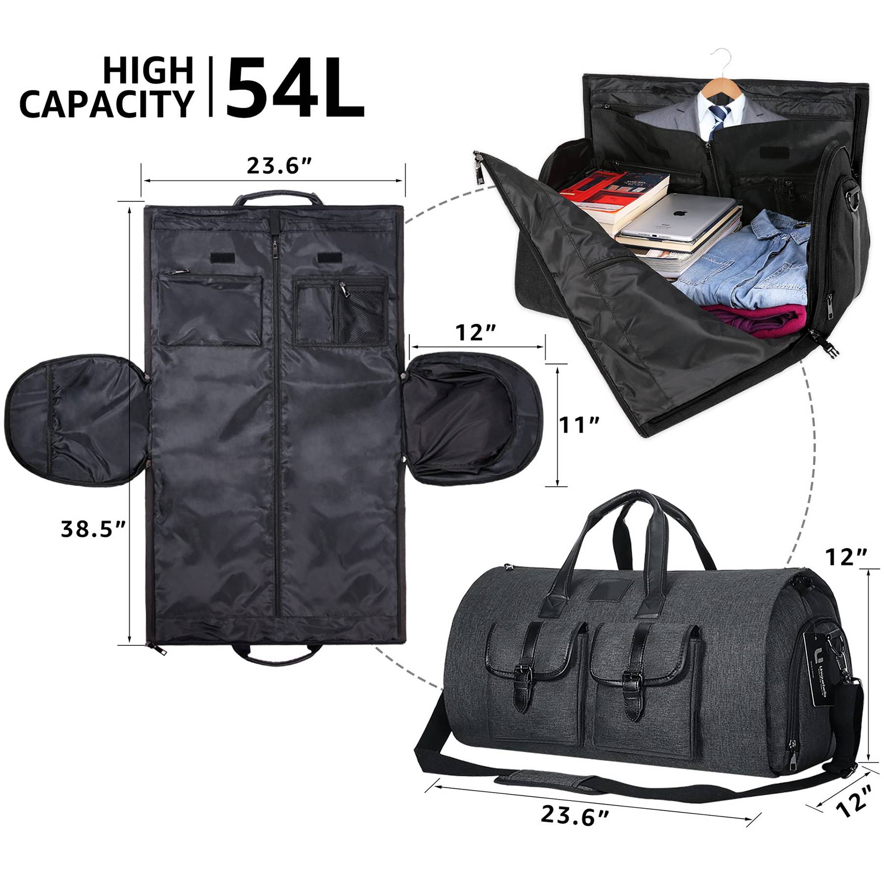 Oxford Waterproof Garment Travel Duffel Bag with Shoe Pouch 12