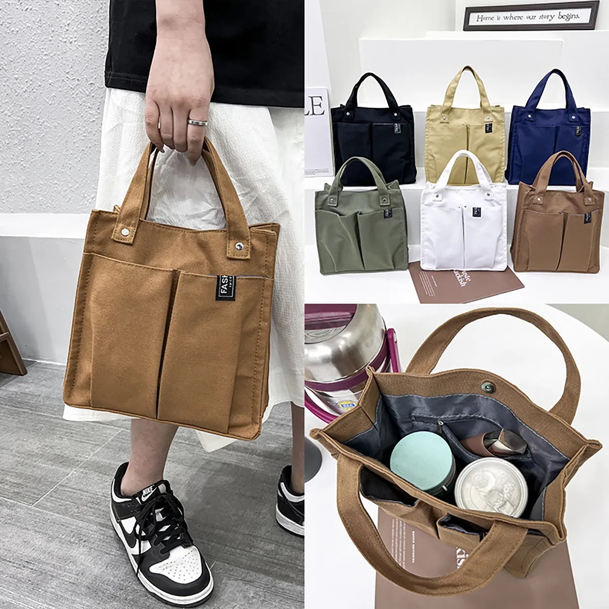 Multi-pocket Canvas Tote Bento Handbag 6