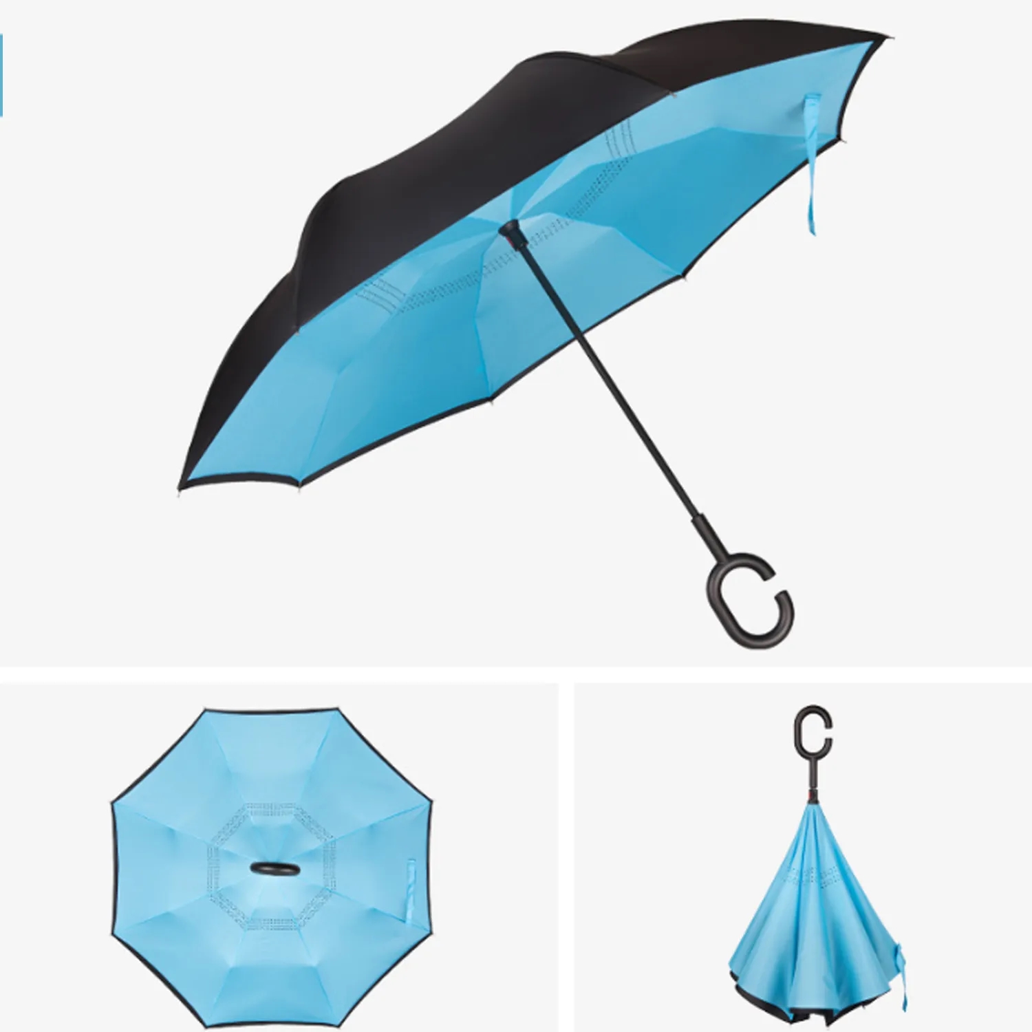 Solid Color Inverted Umbrella with C-Shaped Handle 8