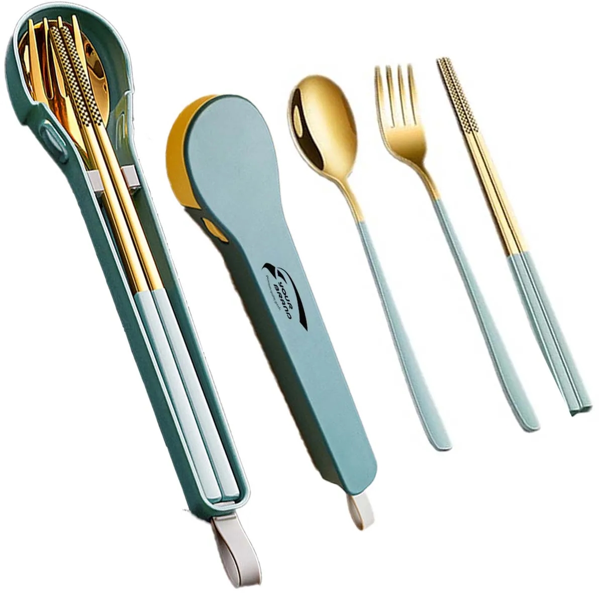 Portable Travel Dinnerware Set with Spoon Fork Chopsticks 1