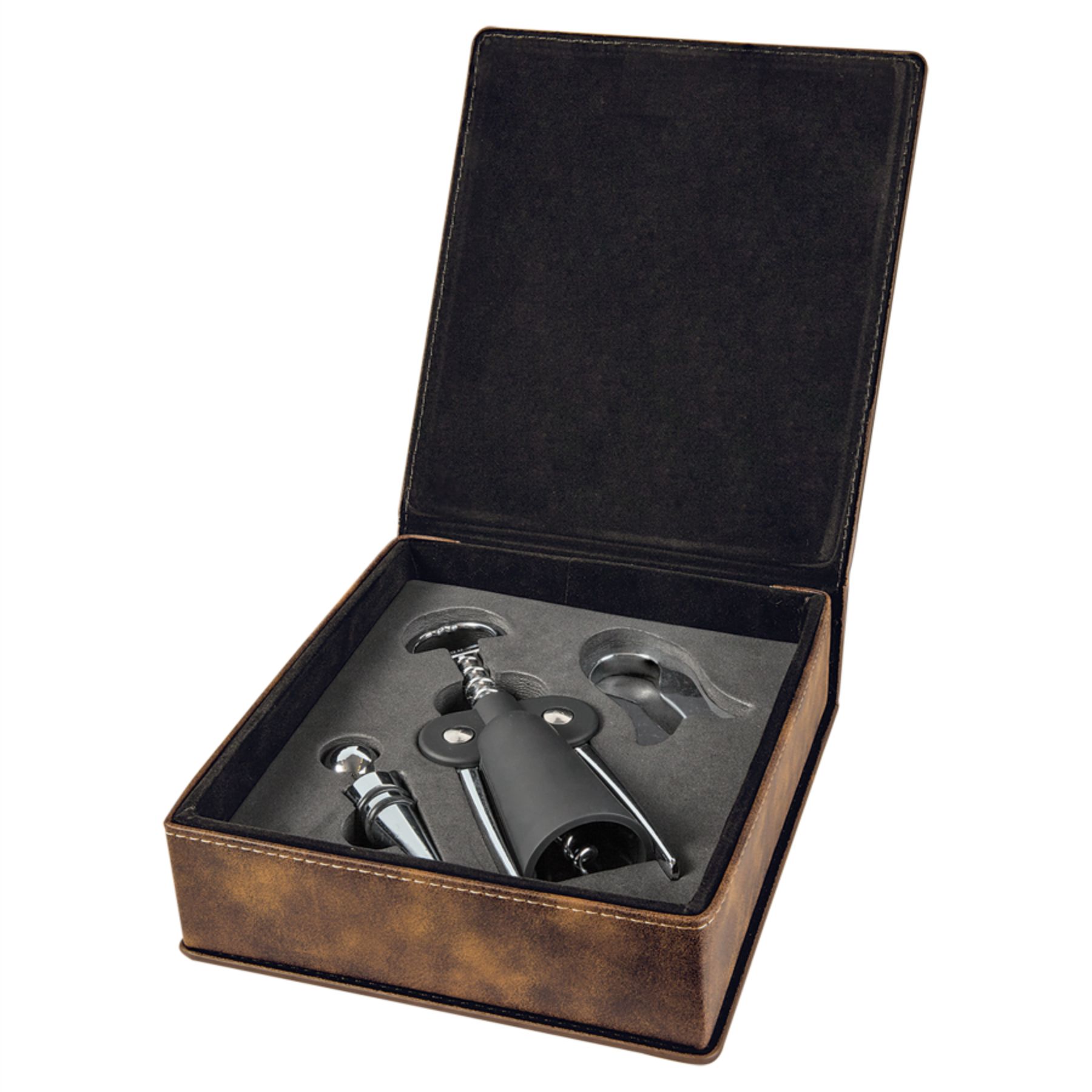 Leatherette Three-piece Wine Set - Rustic