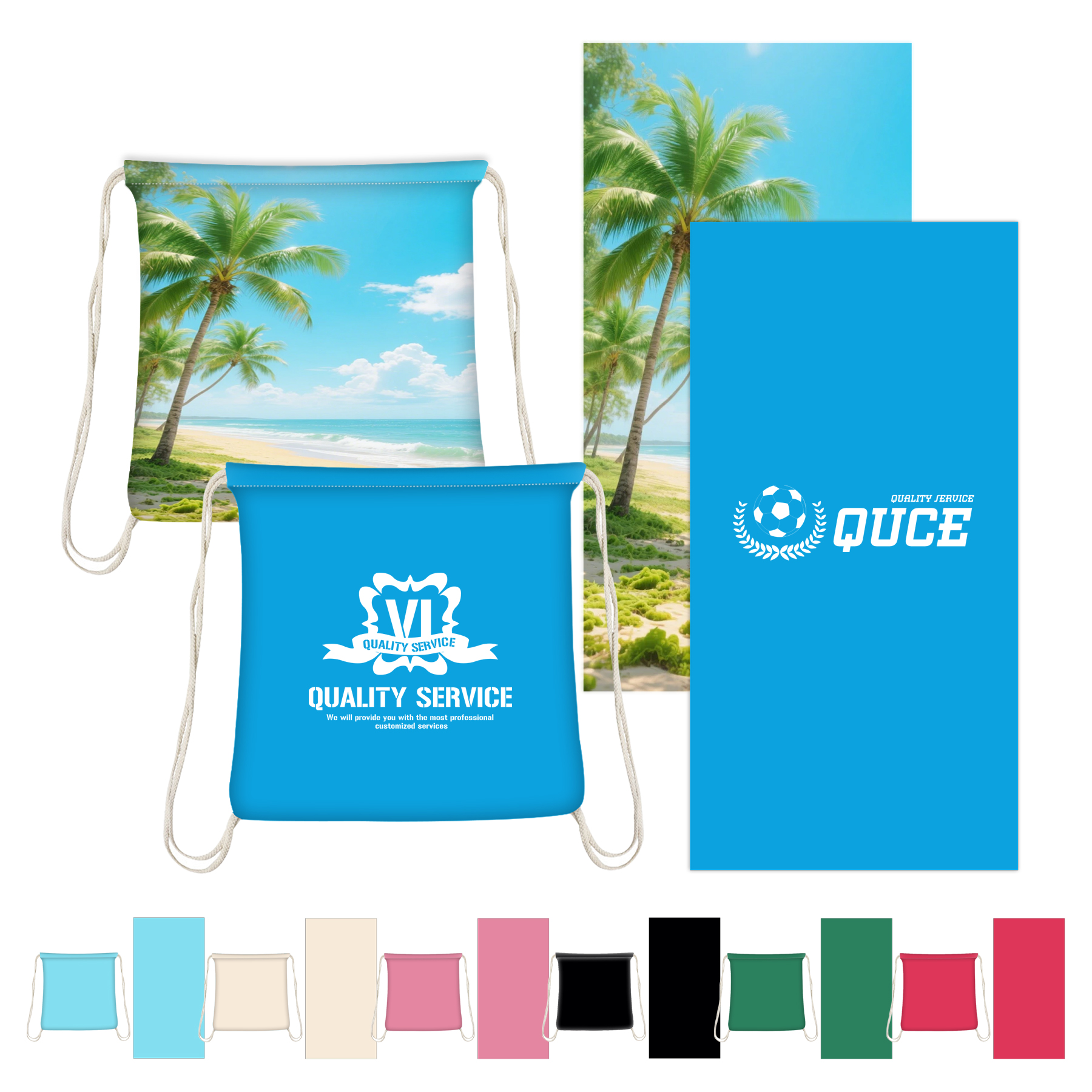 2-In-1 230gsm Dye-Sublimation Beach Towel With Packing Bag 2