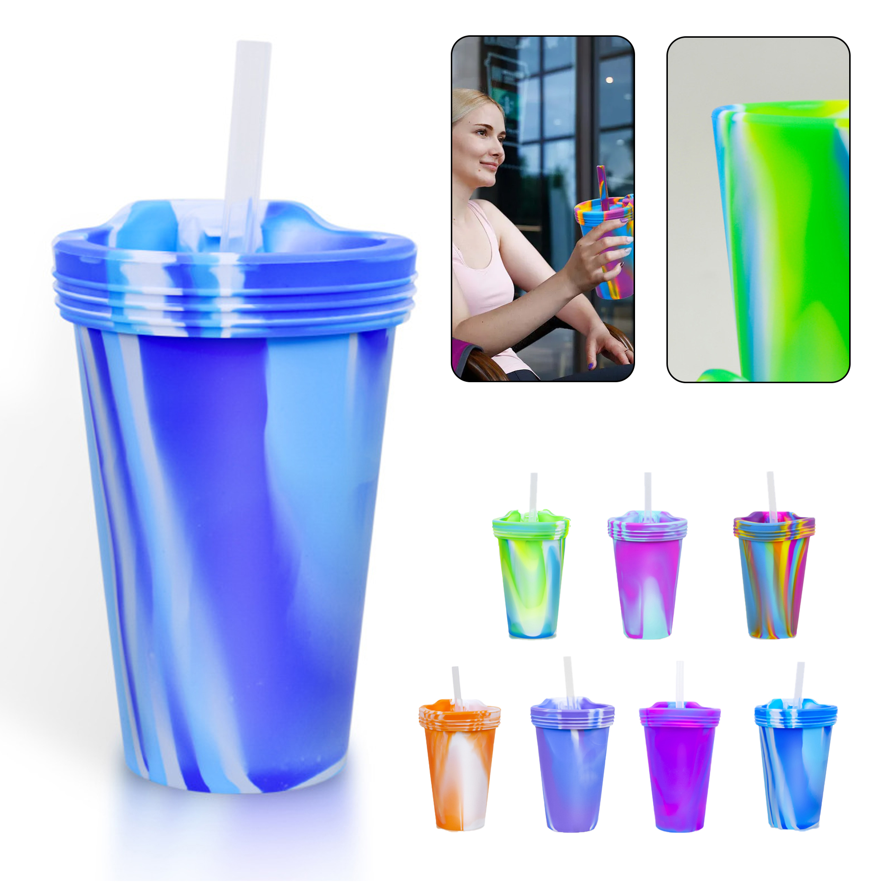 16 Oz. Silicone Tumbler with Lid and Straw 2