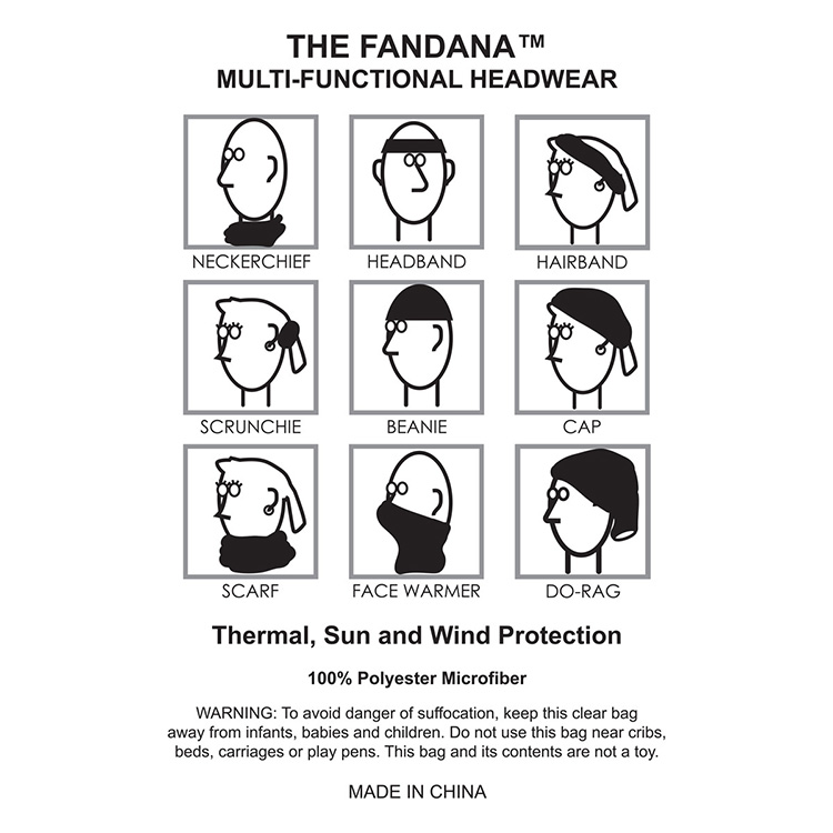 "THE FANDANA™" Full-Size Multi-Functional Gaiter & Headwear – Domestic Production – 9-3/4" W x 17-3/ 82