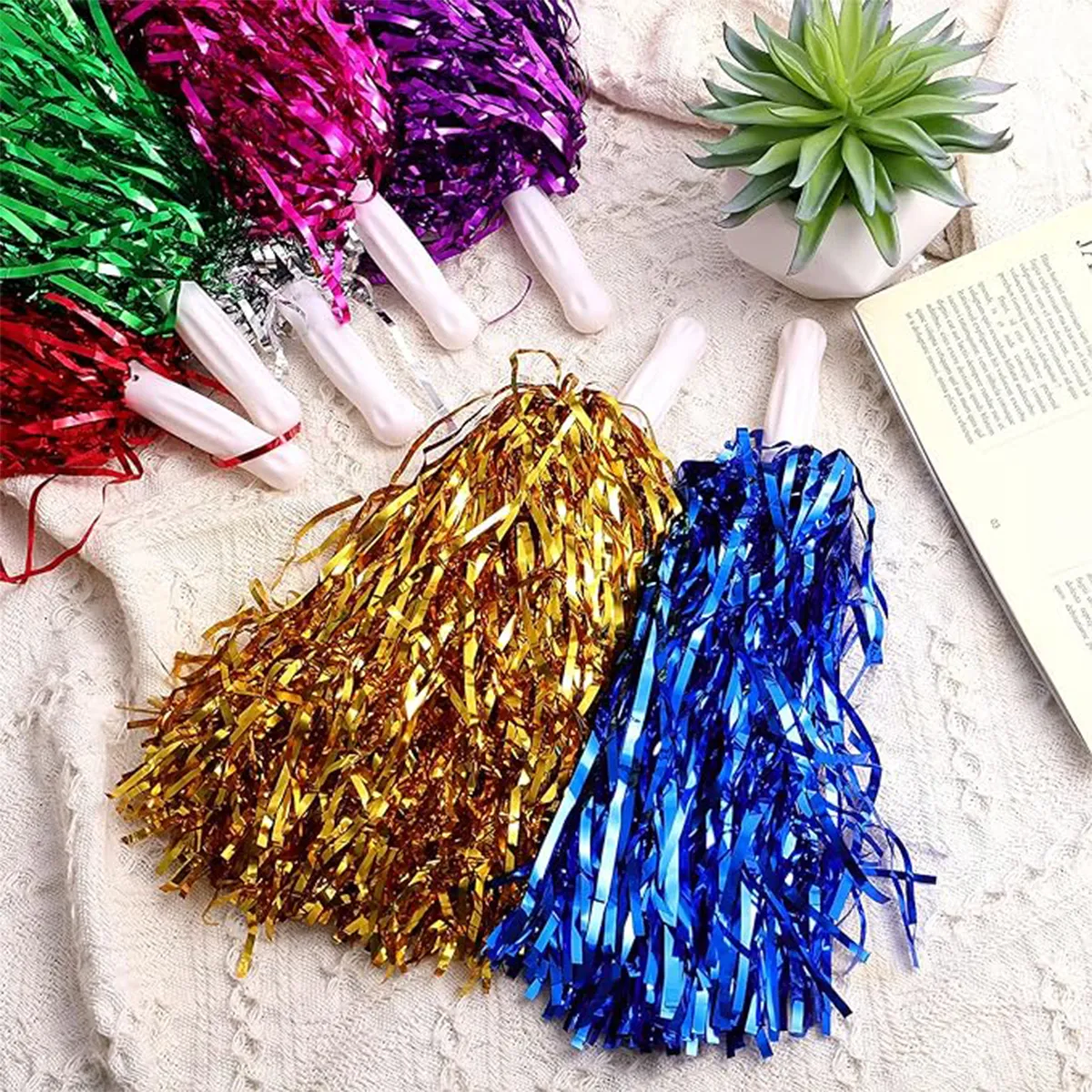 Portable Colorful Cheerleading Pom With Plastic Handle 8